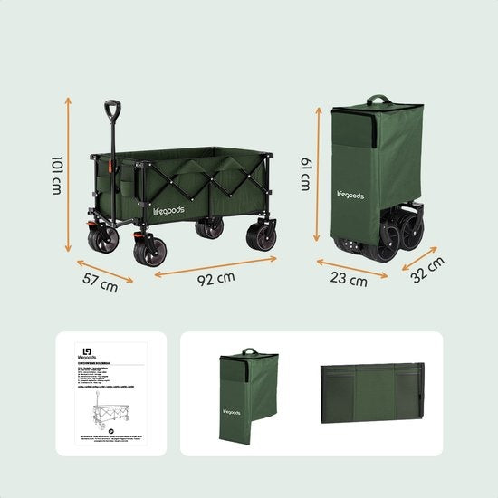 LifeGoods Wagon - XL - faltbar - 200L - 150KG Tragfähigkeit - Grün