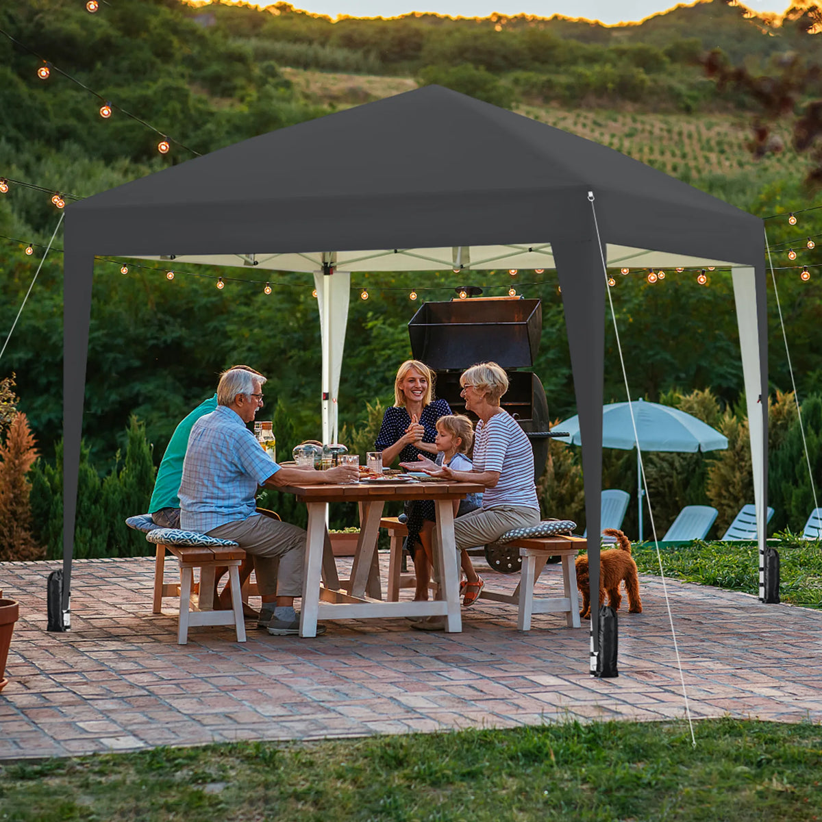 Yaheetech Faltpavillon 3 x 3 m – Verstellbar von 267 bis 287 cm – 4 Seitenwände – UV-Schutz 50+ – Wasserdicht – Dunkelgrau