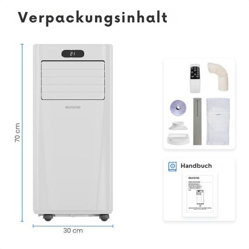 Auronic Mobile 3-in-1 Klimaanlage - 7.000 BTU mit 2 Fensterabdichtungskits - kühlt bis zu 20 m² - Weiß