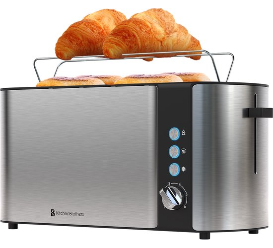 KitchenBrothers Toaster - Toaster - 6 Heizstufen - 2 extra lange Schlitze - 1520W - Edelstahl/Schwarz