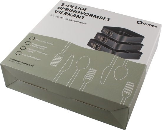COOCK 3-tlg. Backblech-Set Quadratisch - Springform - Kuchenblech Rechteckig mit Antihaftbeschichtung - 24 bis 28 cm Durchmesser - Kuchenform Inkl. Teigschaber & E-Book