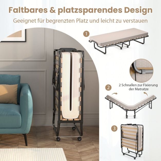 Coast – Italienisches Klappbett mit Matratze – 200 x 90 x 41 cm – Beige