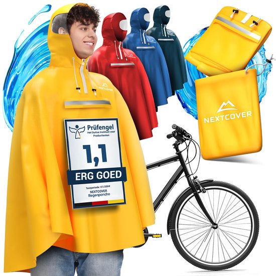 Nextcover Regenponcho Fahrrad für Damen und Herren | Regencape mit AquaShield 2.0 Technologie, wind- und wasserdicht | Ideal zum Radfahren, Wandern und Angeln | Fahrradponcho Erwachsene Unisex Fit | Poncho