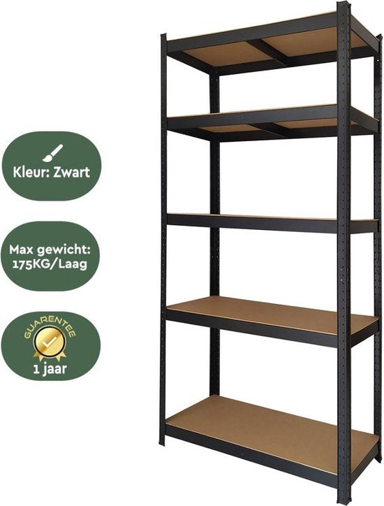 BRASQ Regalschrank Schwarz 2er Set - Metall Lagerregal - Speisekammer - Wandschrank - Lagerregal 180x90x40 - 5 Lagen - 175 KG pro Fachboden - max 875 KG