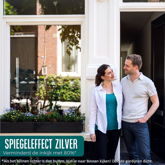 Homewell® Sonnenschutz-Fensterfolie – 60 x 200 cm – Isolierend & hitzebeständig – Sichtschutz – HR++(+) geeignet – 15 % Spiegeleffekt, silberfarben