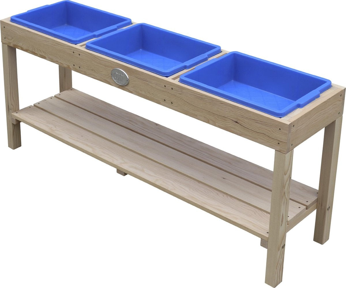 AXI Activity Table in Naturbraun mit 3 blauen Tabletts - Vielseitiger Kindertisch für verschiedene Aktivitäten