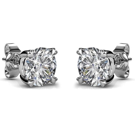Yolora Damen Ohrringe - Runde Kalpa Camaka Kristalle - Silber - 18K Weißgold vergoldet - Damen Ohrstecker Silber - Ohrstecker - Schmuck - Luxus Geschenkbox - Geschenkbox - Schöne Geschenkverpackung - Geschenk zum Muttertag