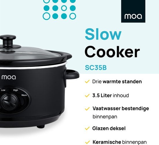 MOA Slowcooker - 3,5 Liter - Keramik-Innenbehälter - Schwarz - SC35B