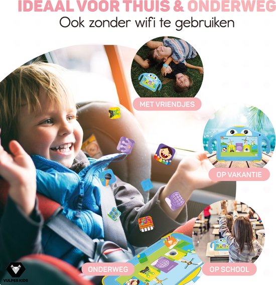 Vulpes Goods® Kids - Kinder Tablet - Tablet Kids - Parent Control App - 100% kindersicher - 3500 mAh - Android 10 Go - Inkl. integrierter Schutzhülle, Bildschirmschutz & Augenschutz - 32 GB - Mit Touchscreen-Stift- PRO Version