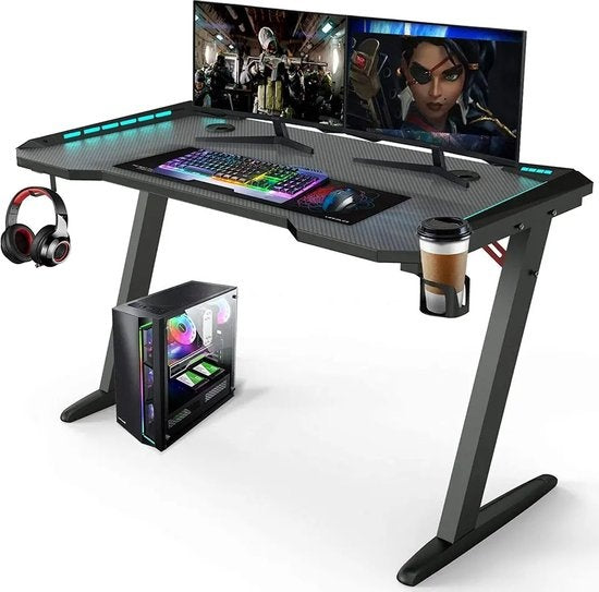 Avalo Gaming Desk - 120x60x73 CM - Game Desk mit LED-Beleuchtung - Tisch - Schwarz
