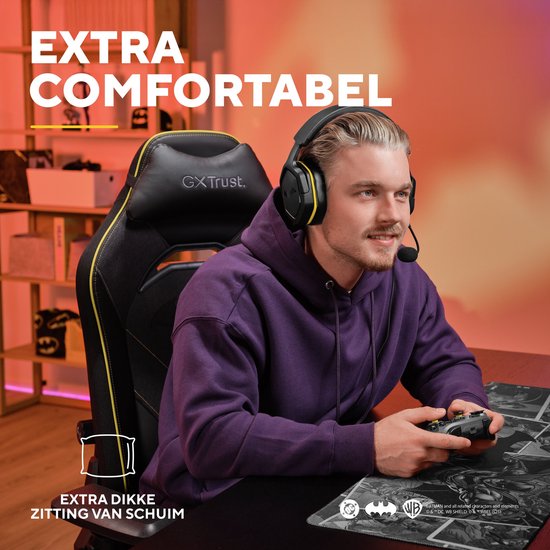 Trust GXT 721BM Ruya Pro Gaming-Stuhl – Batman Edition – Ergonomisches Design – Schwarz/Gelb