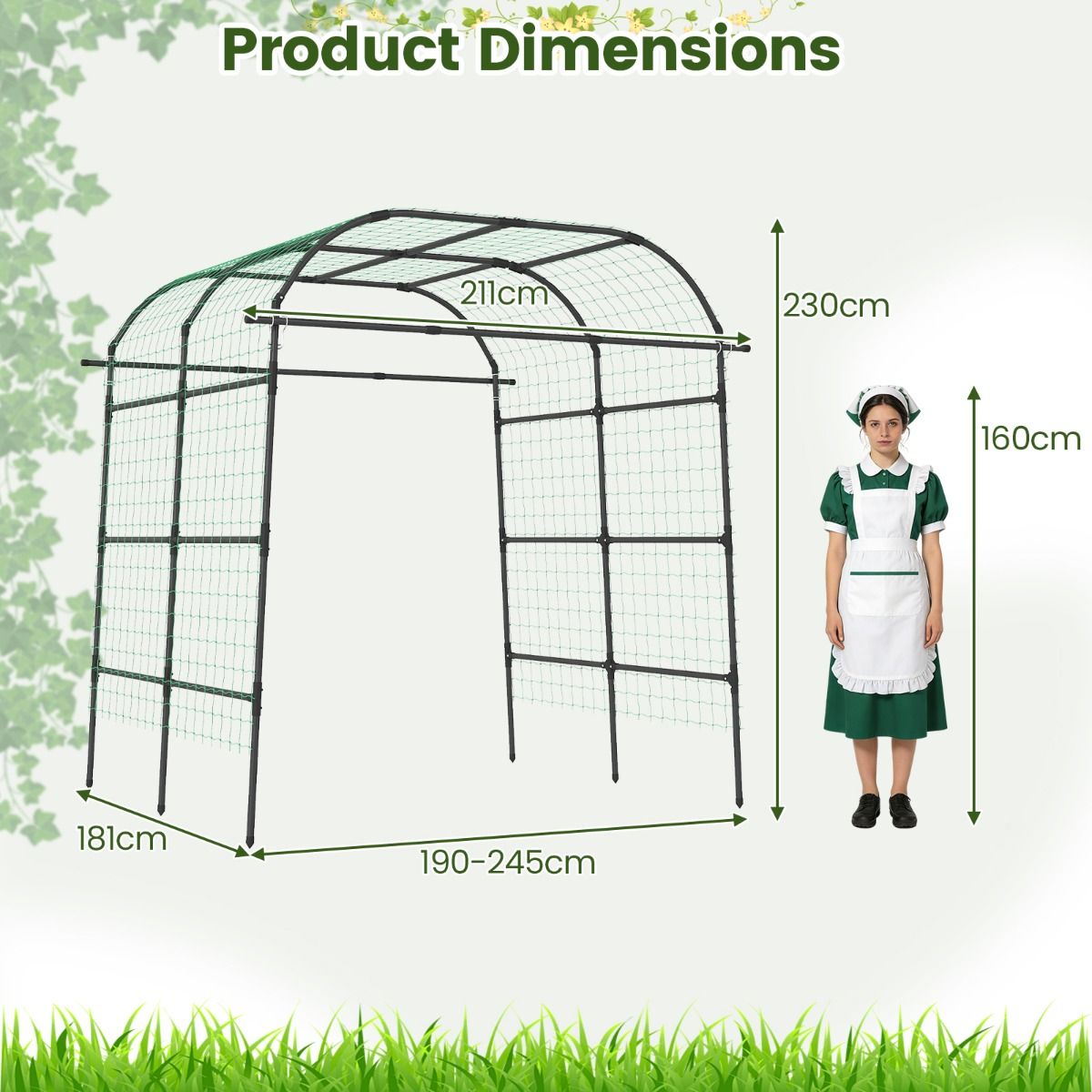 Coast Kletterpflanzenbogen – U-förmiges Gartengestell – Metallkonstruktion – Schwarz – 205,5 x 181 x 230 cm