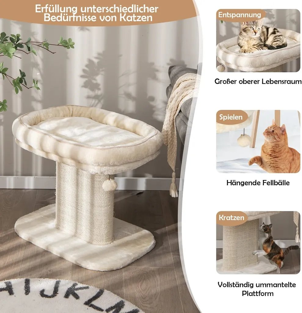 Coast Moderner Kratzbaum Katzenmöbel mit großem Plüschsessel und Sisalkratzbrett beige