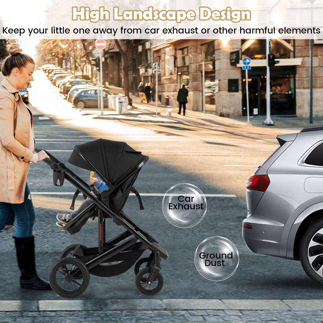 Coast 3-in-1-Kinderwagen mit abnehmbarer Babywanne – Schwarz/Grau – 96,5 x 58,4 x 104,1 cm