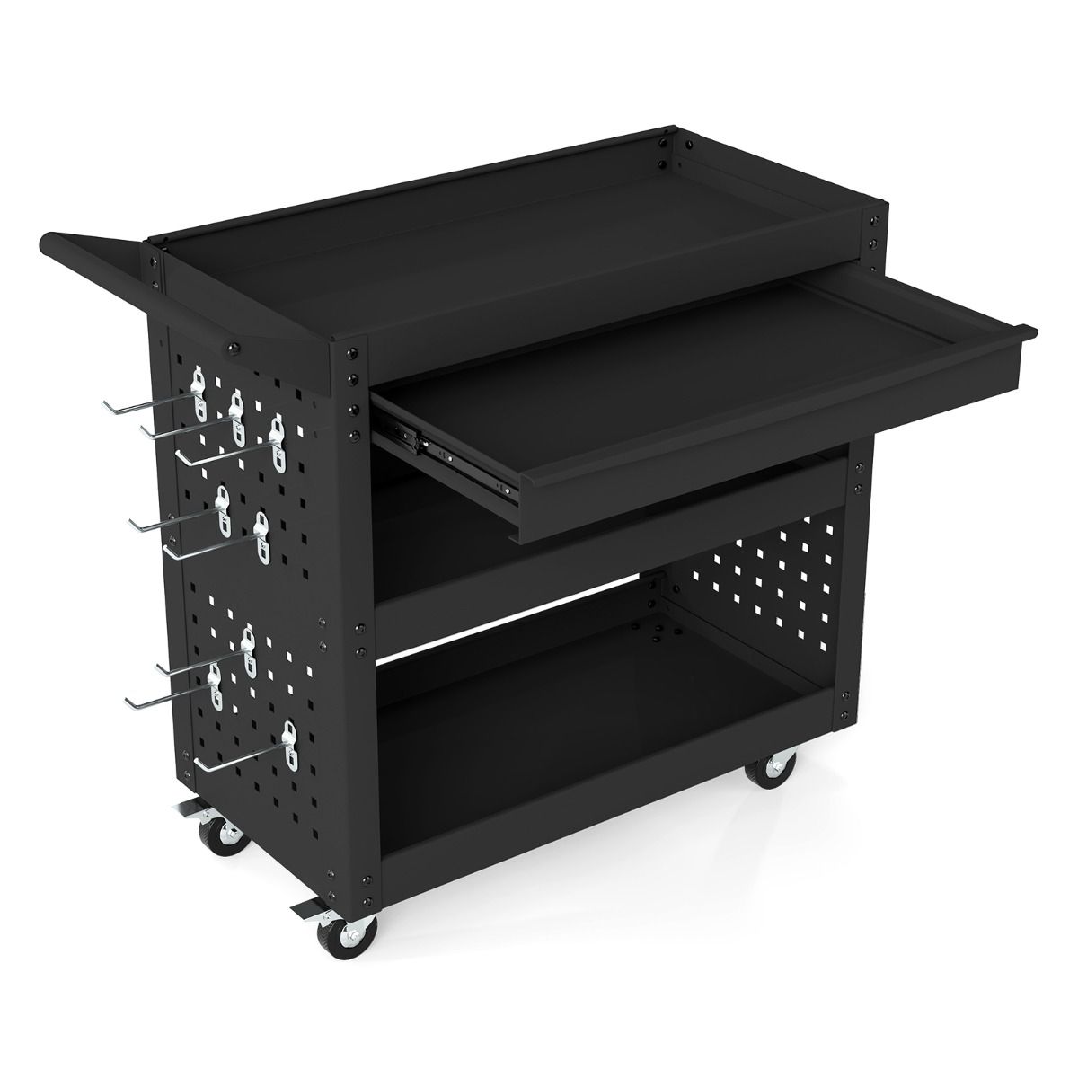 Coast Werkzeugwagen auf Rädern – 3 Ebenen – große Schublade – schwarz 80 x 35 x 73 cm