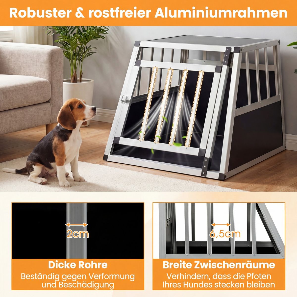 Coast Tiertransportbox – abschließbare Tür – herausnehmbare Trennwand – Aluminium – 69,5 x 54 x 50,5 cm – silber und schwarz