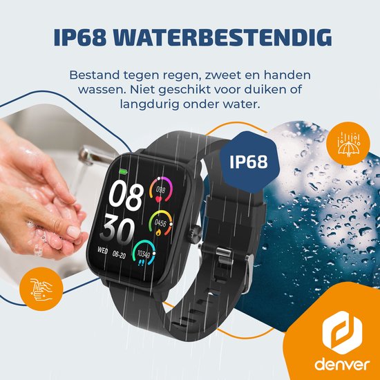 Denver Smartwatch – GPS – Herzfrequenzmesser – 100 Sportmodi – Sauerstoffsättigungsmesser – Vollständige Telefonfunktion – SWG155 – Schwarz