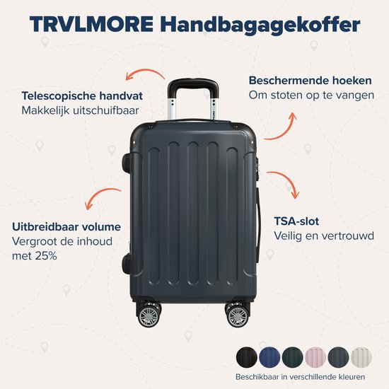TRVLMORE Handgepäck Koffer - 45L - TSA Zahlenschloss - Leichtgewicht - erweiterbar - Trolley - 54x36x22cm - Dunkelgrau