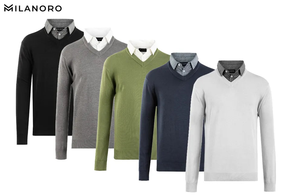 Milanoro Herrenpullover Größe M – Hemdkragen – Baumwolle/Acryl – Schwarz