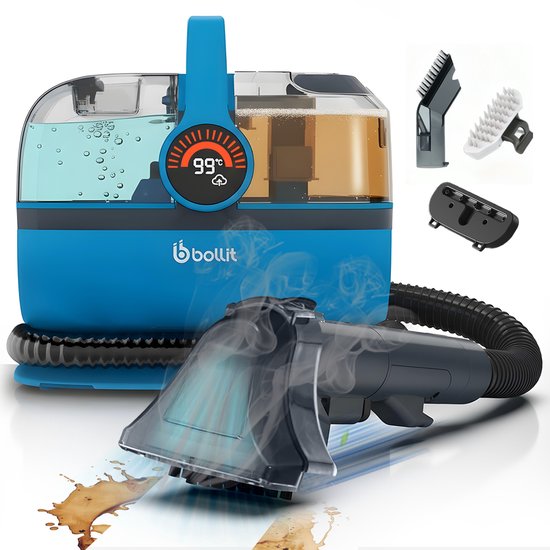 BOLLIT 4-in-1-Teppichreiniger XL 1800 W Ultra – Dampfreiniger und Fleckenentferner – 100 °C Dampf – Sofarreiniger – Möbelreiniger – Handdampfreiniger - Matratzenreiniger – Sesselreiniger – Reiniger für Auto, Sofa, Boden und Teppich (V6 Azure Blau)