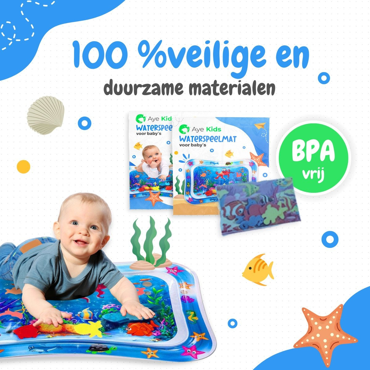 AyeKids Wasser Spielmatte - Wasser Matte - Spielmatte - Aufblasbar - Wasser Matte Baby - Blau