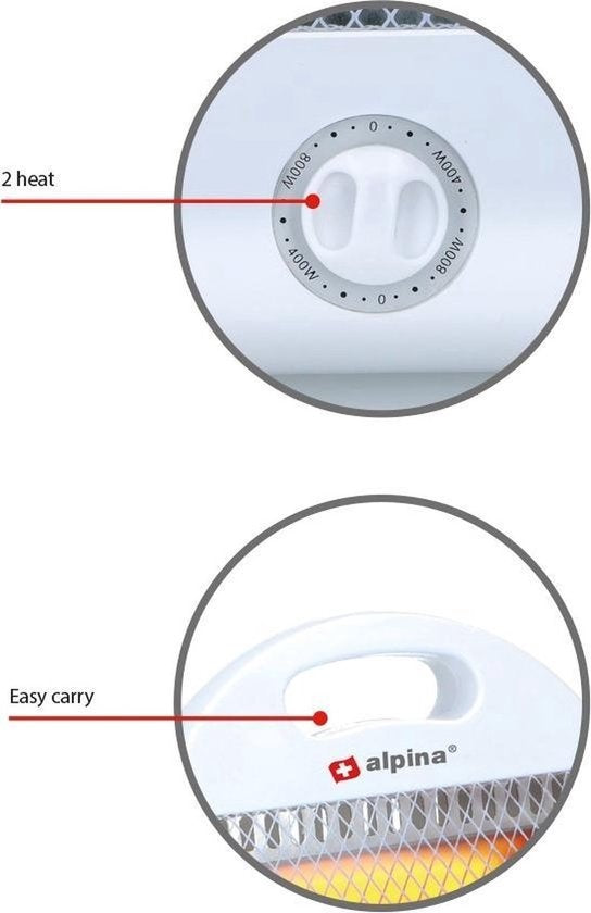 alpina Elektroheizgerät LQ001 - Halogenheizgerät - 2 Heizstufen - 800W
