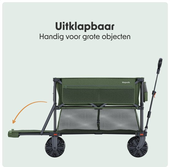 LifeGoods Double Wagon - Faltbarer Wagen - 200KG - 400L - Faltbar - Mit Schutzhülle - Grün