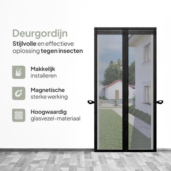 O'DADDY Türvorhang Deluxe FIBER - Magnetischer Fliegenvorhang - Für Neubau- und Standardtüren - Einfache Montage - Schwarzes Horn - 85x205 cm