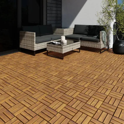 tectake Tabula Gartenfliesen – 40-teiliges Set – Akazienholz – Klicksystem – 31 x 31 cm