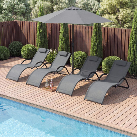 Coast Gartenliegestuhl – ergonomisches Design – abnehmbare Kopfstütze – grau – 1 Stück