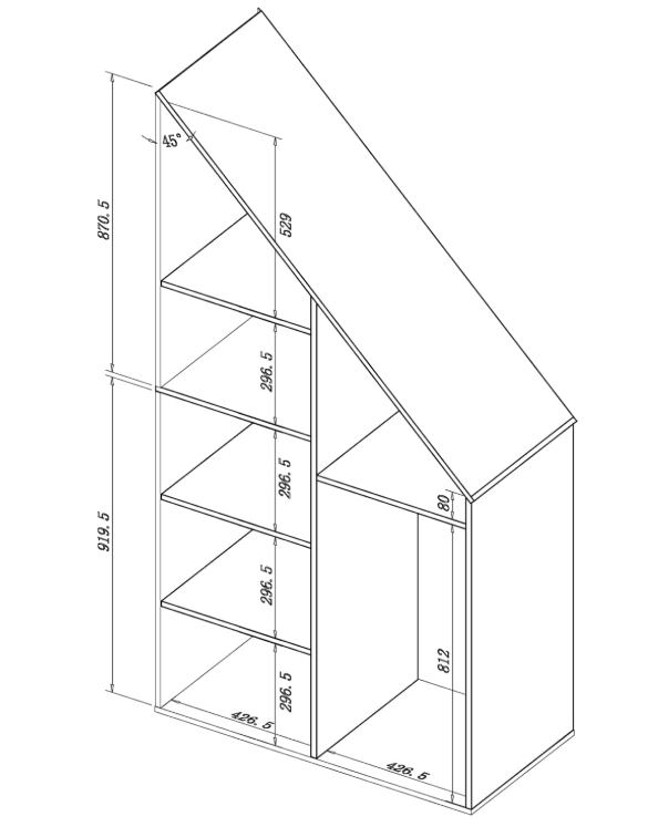 VDD Kleiderschrank für schräge Wand – 182 x 47 x 91 cm – Weiß – Schiebetüren – 2 Einlegeböden – Kleiderstange