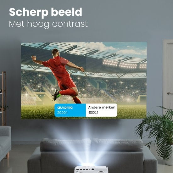 Auronic Beamer - 10.000 Lumen - WiFi - 170-Zoll - Full HD - Fernbedienung & Tragetasche - Weiß