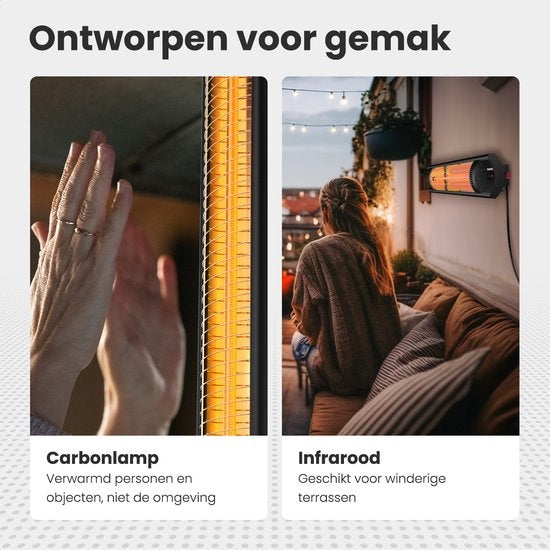 Auronic Terrassenheizer - Elektrisch - 2500W - Fernbedienung - 4 Stufen - IP55 - Schwarz