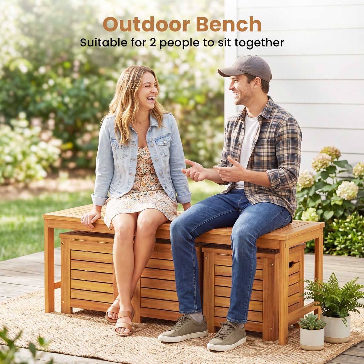 Coast Gartenbank mit Stauraum – 3 Staufächer – 115 x 45 cm – naturfarben