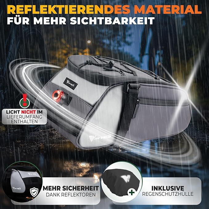 MIVELO Fahrradtasche - Wasserdicht & reflektierend - 9 Liter - Dunkelgrau