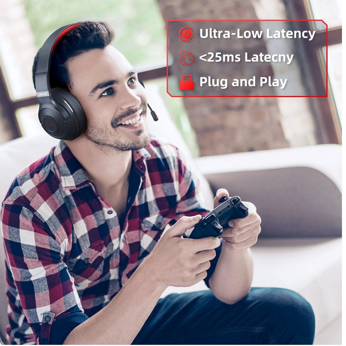 Fuegobird UG-01 2.4GHz Wireless Gaming Headset - Bluetooth Headset - Multiplattform - Geeignet für PS4/PS5, Nintendo Switch - Rot