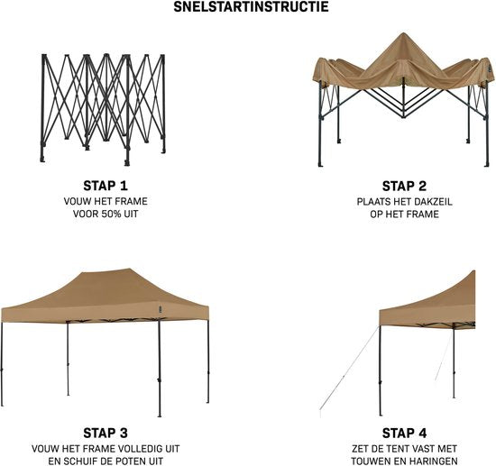 VONROC Partyzelt – 3 x 4,5 m – Premium-Easy-Up-Partyzelt – Modulares Design – Zusammenklappbar – Wasserdicht – Stahlrahmen – UV-Schutz 50+ – Inkl. Aufbewahrungstasche – Beige
