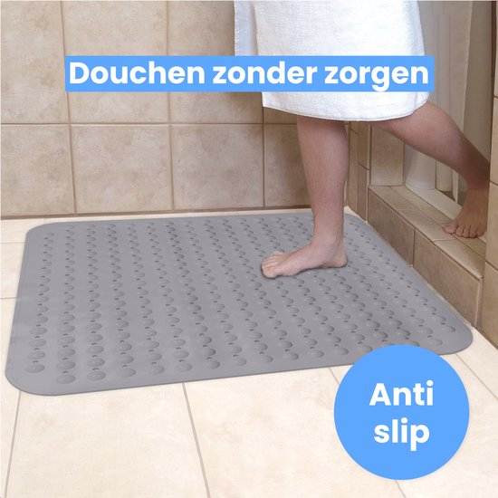 Luft Dusch- und Badematte - 48 x 48 cm - Rutschfest - Grau - Mit Saugnäpfen - Geeignet für Bad und Dusche - Sicher und robust