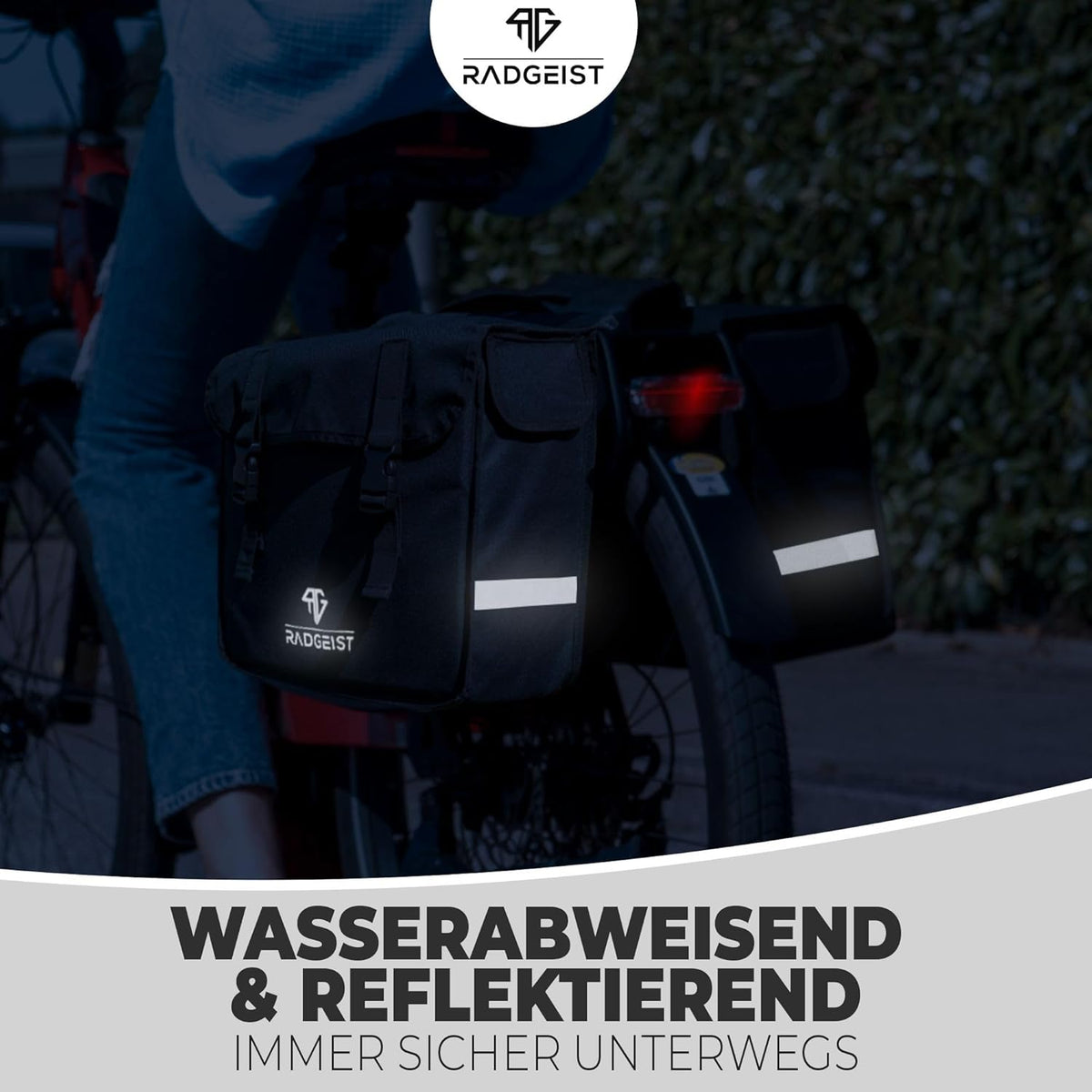 RADGEIST Doppel-Fahrradtasche I Doppel-Fahrradtasche für Gepäckträger 30L I Einfache Befestigung, Doppel-Fahrradtasche schwarz