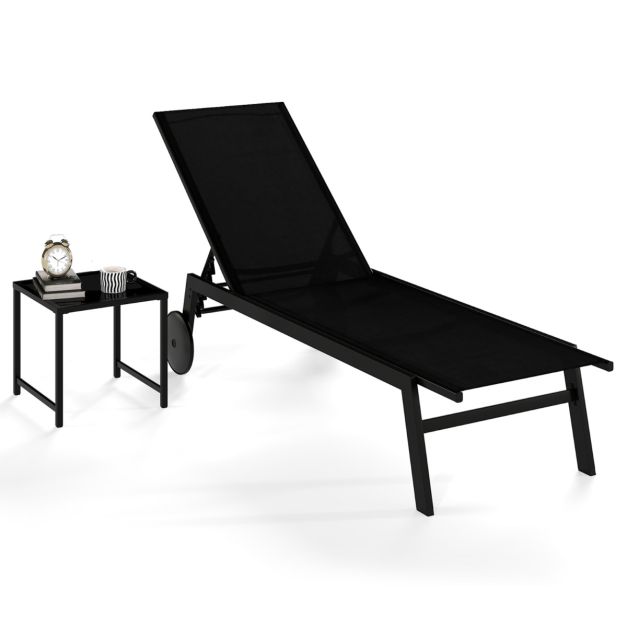Coast Sonnenliege – 190 x 59 x 99 cm – Verstellbar – Rollbar – Metall – Schwarz