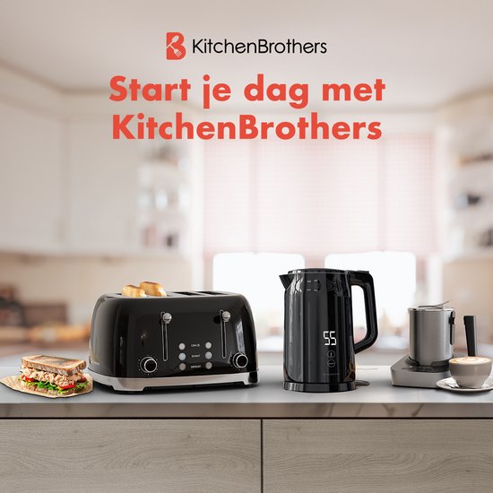 KitchenBrothers - Wasserkocher - Mit Temperaturregelung - Elektrisch - Kalkfilter - Warmhaltefunktion - Display - 1,7L - 2200W - Schwarz