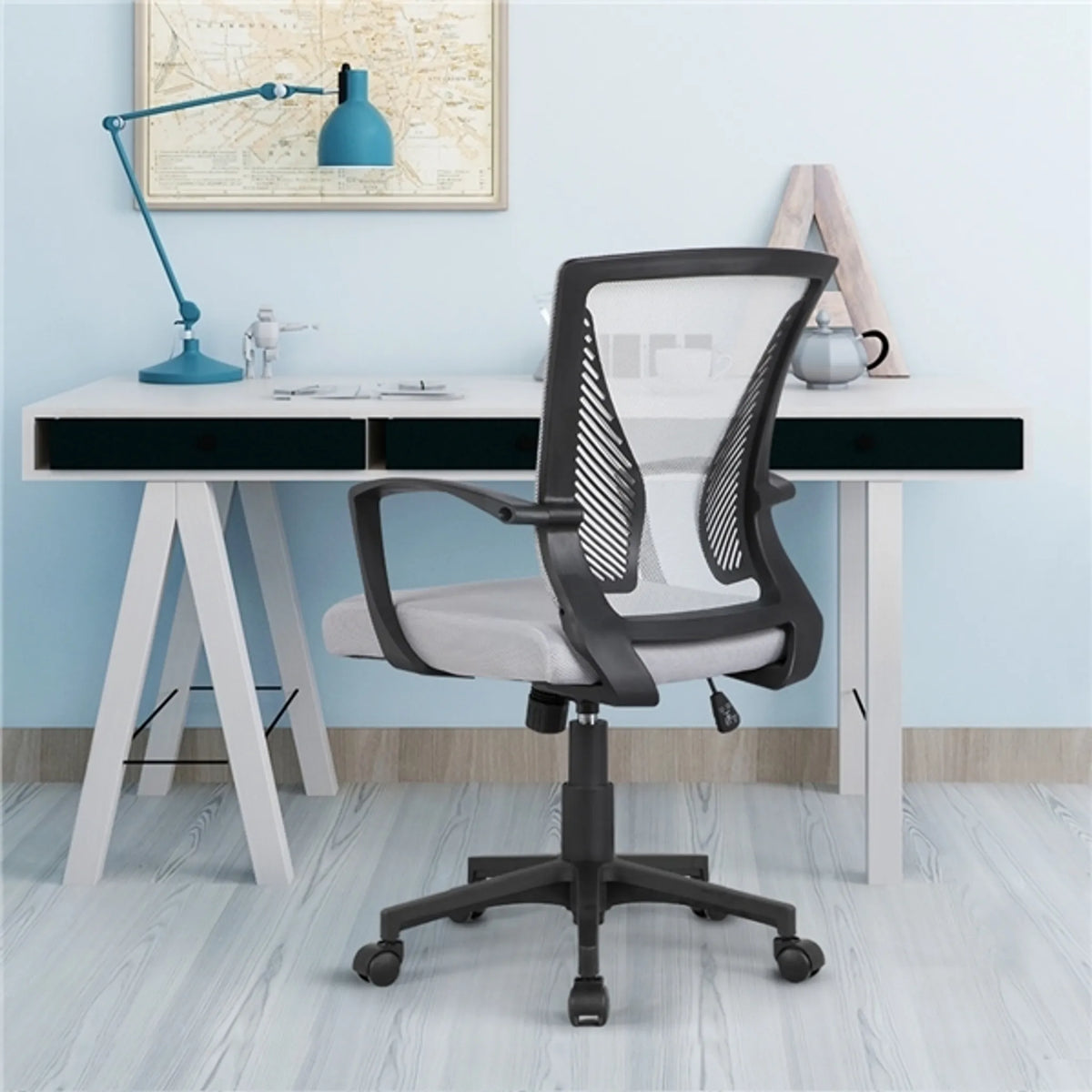 Yaheetech Bürostuhl Ergonomisch - Features Atmungsaktive Mesh-Gewebe und Rocking-Funktion und verstellbare Sitzhöhe - für Büro und Studie - Grau Nylon und Metall - 60 x 60 x 91-100,5 cm