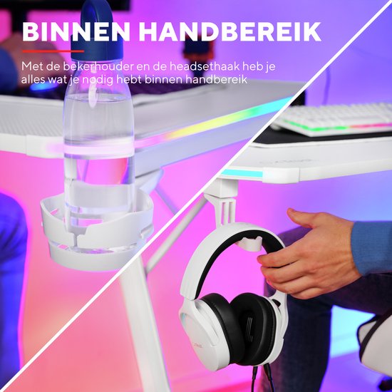 Trust GXT 709W Luminus Gaming-Schreibtisch - RGB-Beleuchtung - Becherhalter - Headset-Halter - Weiß