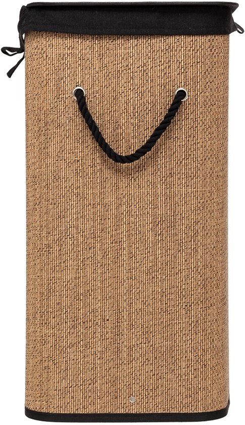 5Five Wäschekorb mit Deckel – Bambusholz – 60 Liter – naturfarben/schwarz – 41 x 30 x 50 cm