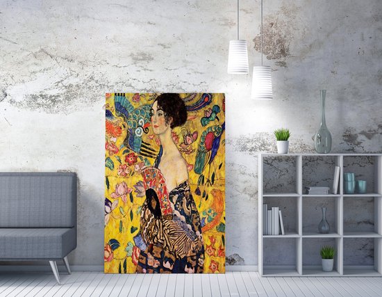 iBOOD Dekoratives Leinwandbild – Frau mit Fächer – Sanfte Farben – 60 x 80 cm