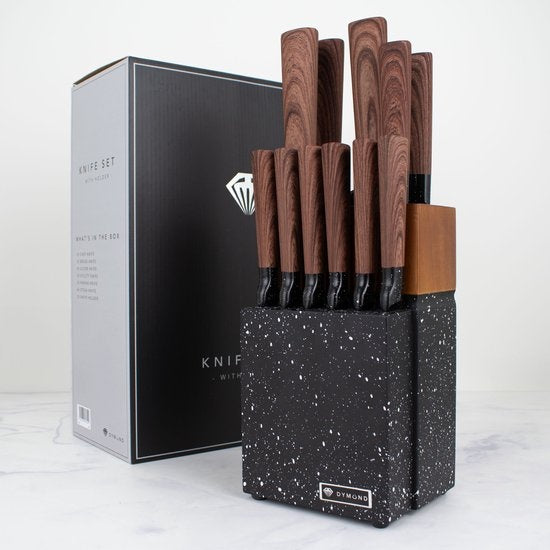 DymundÂ® Messerset mit Block - Kochmesserset inkl. Messerblock - (13-teilig) - Schwarz - Edelstahl