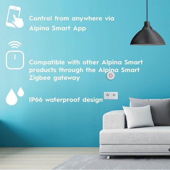 Alpina Smart Home - Slimme Watermelder - Lekdetectie - 90M Detectie Afstand - IP66 Waterbestendig - Lekkage Sensor