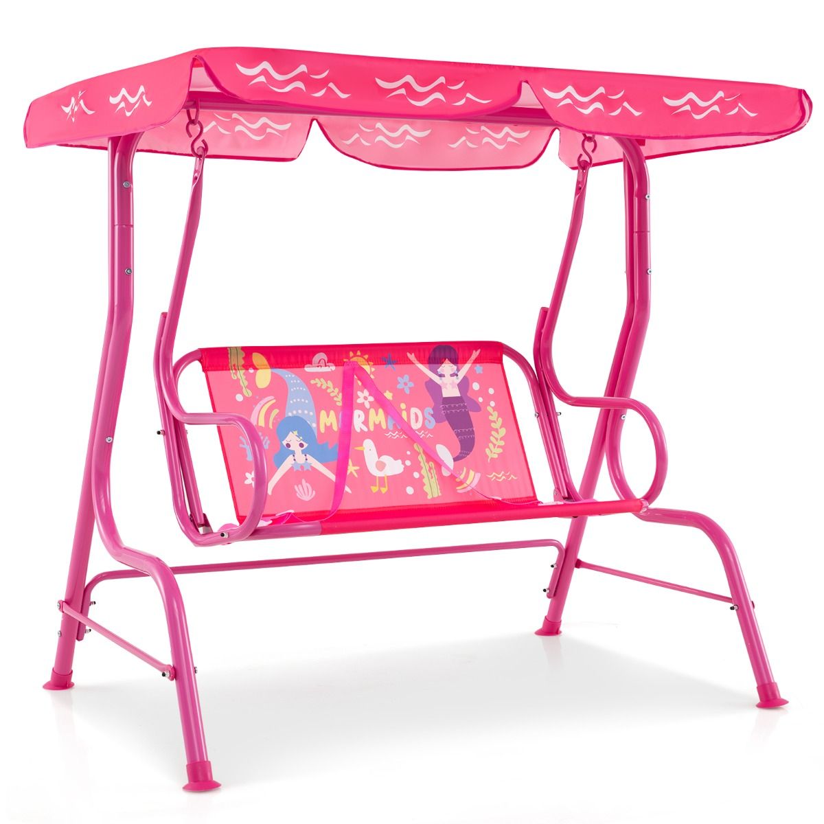 Coast Kinderschaukel 2-Sitzer für Terrasse und Außenbereich, Rosa, 112 x 76,5 x 111 cm, mit Metallgestell, verstellbarem Baldachin und Sicherheitsgurten
