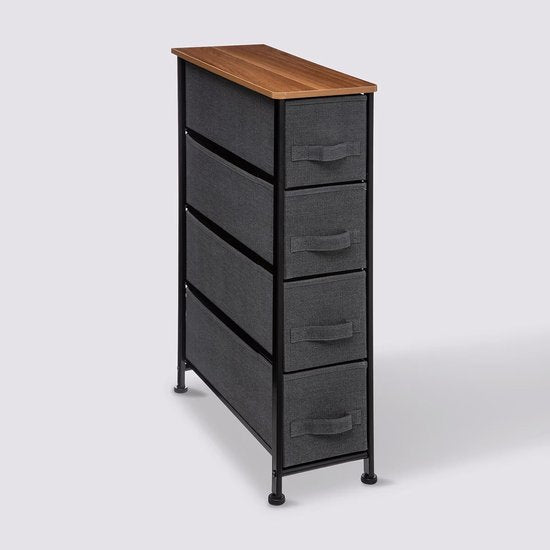 5Five Aufbewahrungskorb-Schrank/Badezimmerschrank – 4 Körbe – 20 x 48 x 77 cm – Metall/Holz/Stoff – dunkelgrau