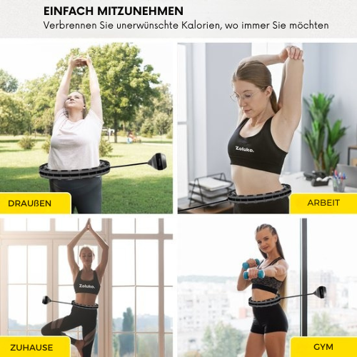 Zoluko Hula Hoop XXL - Inkl. E-Book - Fitness - Mit Gewicht - 130 cm Umfang - Schwarz